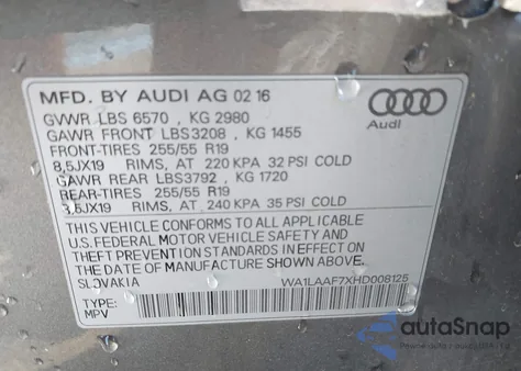 2017 Audi Q7 3.0T Premium from USA, damaged, VIN WA1LAAF7XHD008125